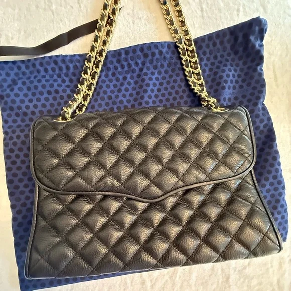 NWOT Rebecca Minkoff Large Black/Gold Leather Quilted Affair Bag Dust Bag $295